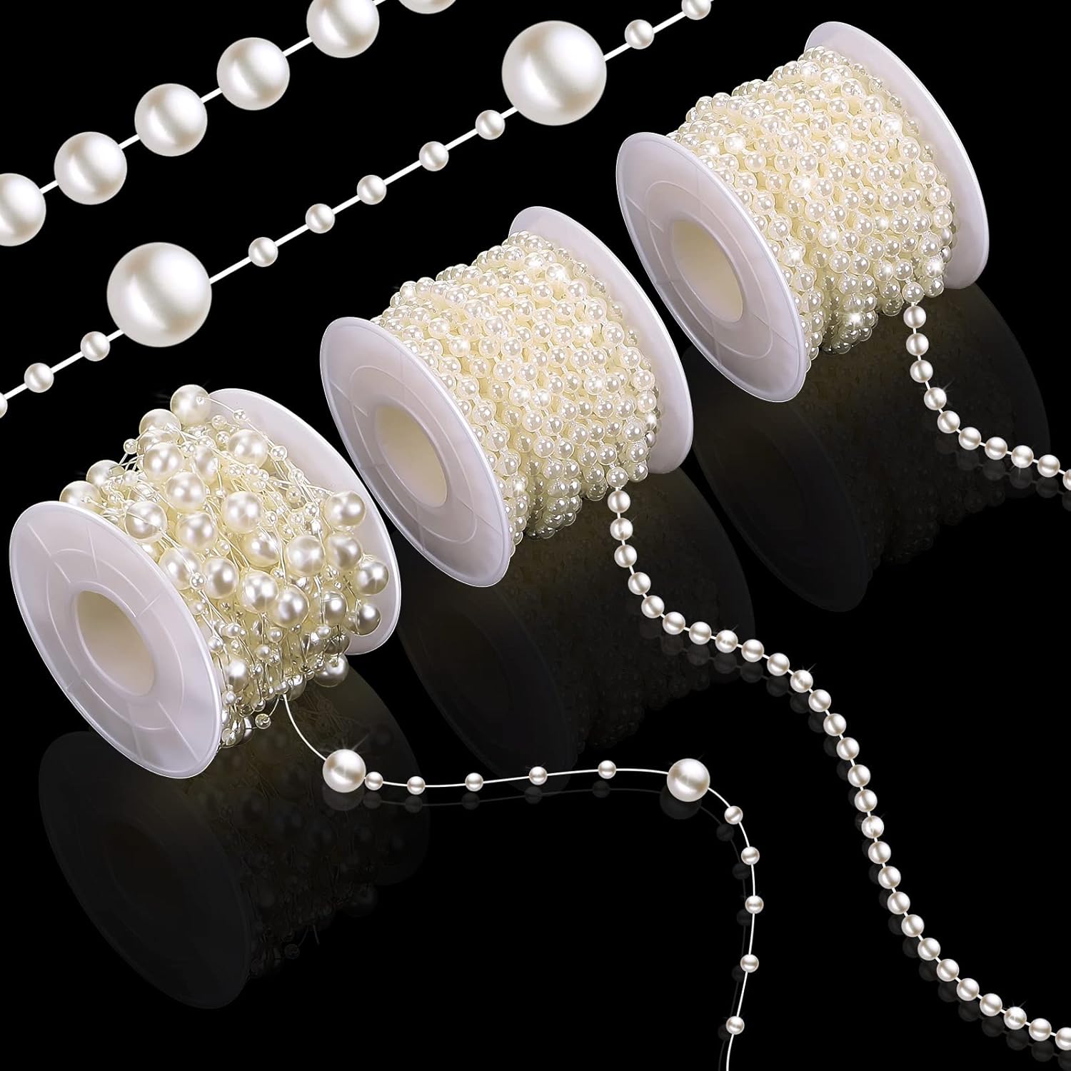 Wreaths, Garlands & Swags - 3 Rolls 66 Feet String Pearls Beads Faux Artificial Pearls String Beads Chain Roll Strand and Fishing Line Garland Flowers Wedding Christmas Tree Decoration, Party Supplies (4mm,Ivory)