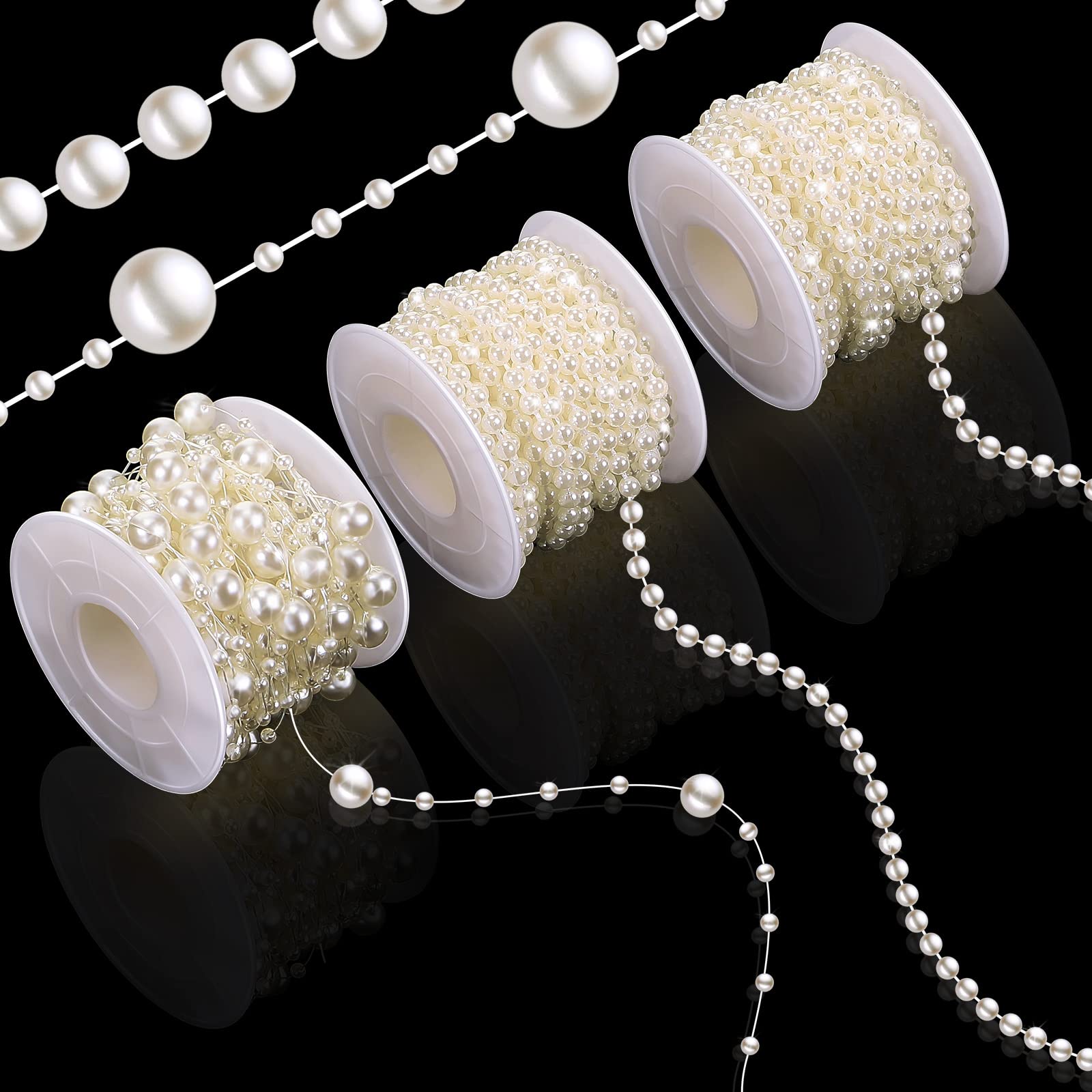 Photo 1 of Bonuci 3 Rolls 66 Feet Pearls String Garland Decoration Artificial Beads Chain for Faux Pearl Garland Roll Strand for Crafting String of Flowers Wedding(Ivory,4mm)