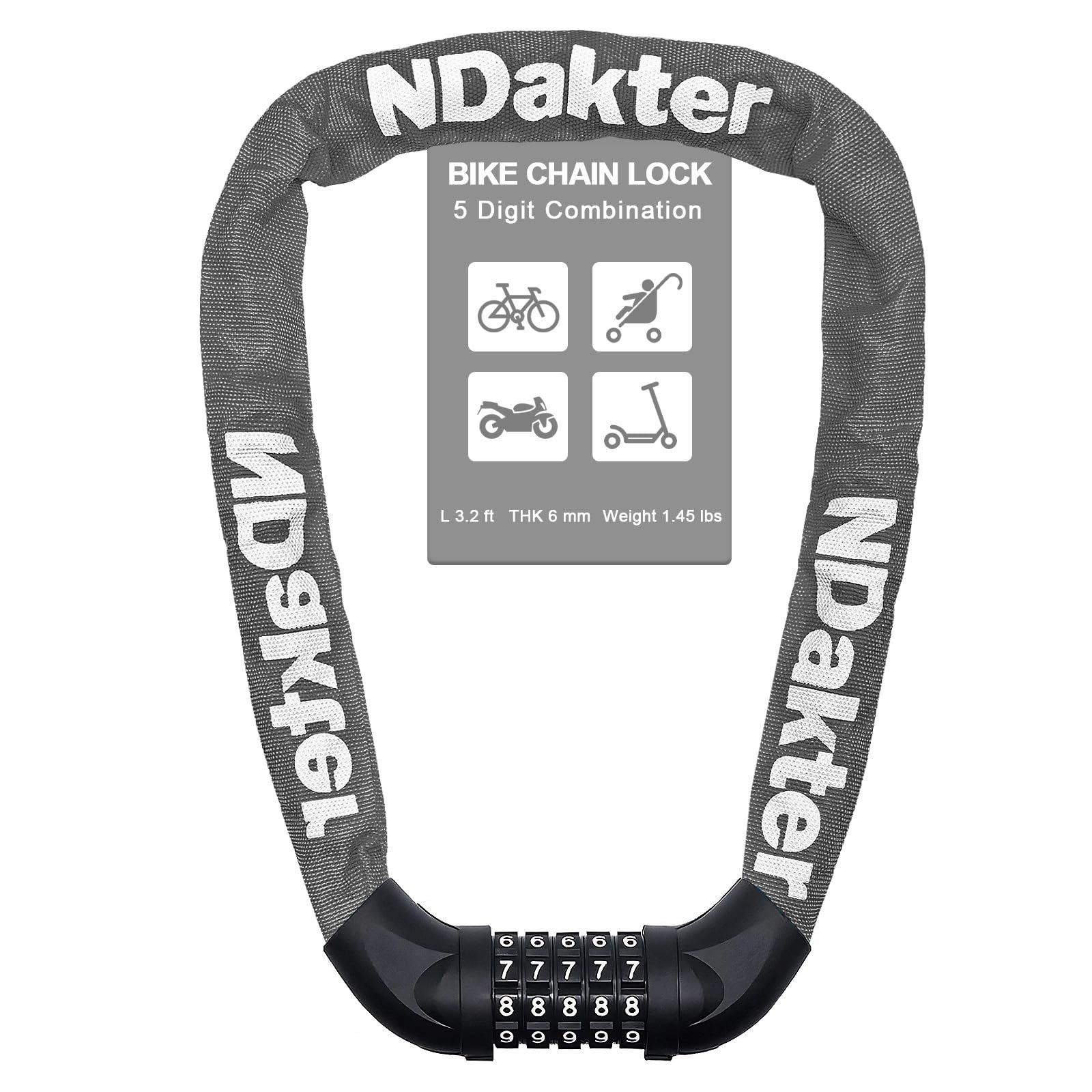 Photo 1 of ***Previous owner locked it ***NDakter 5 Digit Combination Heavy Duty Anti Theft Bicycle Chain Lock, 2.62/3.2/4.27/5/6Ft Long Security Resettable Bike Locks for Bike, Bicycle, Scooter, Door, Gate, Fence-4/6mm Thick***Previous owner locked it ***