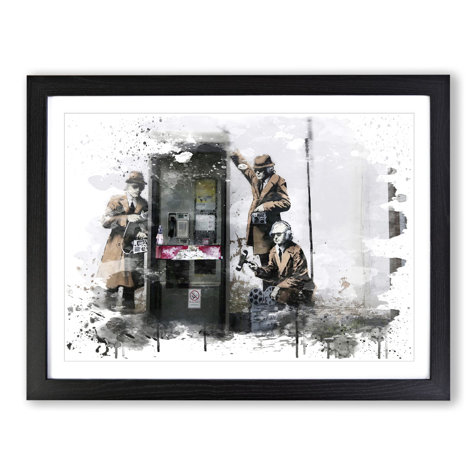Banksy Spies CIA FBI Graffiti Wall Art V3 Modern Framed Print | A4 Black Framed Wall Art | Ready to Hang | Eclectic Nature Picture | Living Room Bedroom Lounge Office