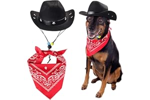 Yewong Pet Cowboy Costume Accessories Dog Cat Pet Size Cowboy Hat and Bandana Scarf West Cowboy Accessories for Puppy Kitten Party Festival and Daily Wearing Set of 2 (Black)