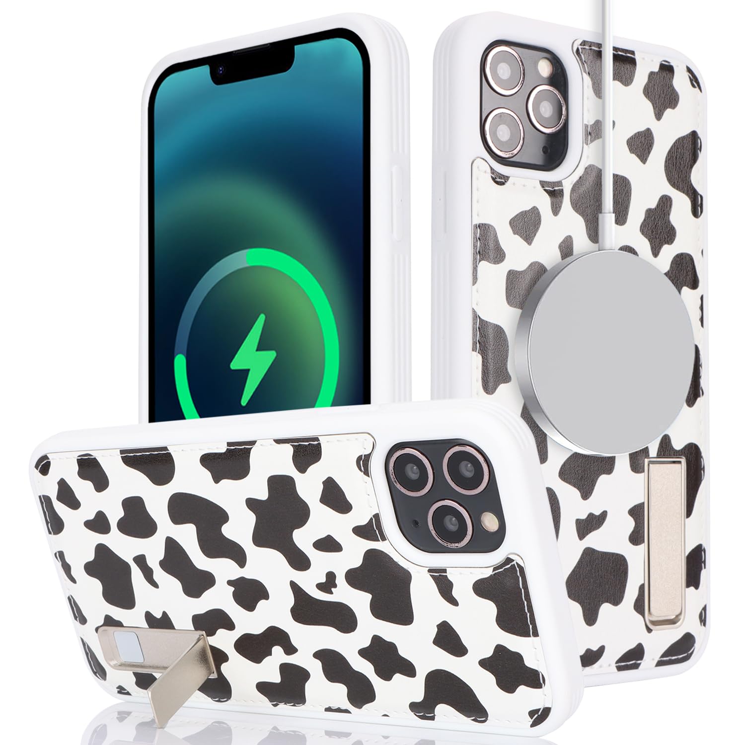 Photo 1 of ?????? Compatible Magsafe iPhone 11 Pro Max Cases Mganetic iPhone 11 Pro Max case with Stand iPhone 11 pro max Leather case with Kickstand-Cow Print Black