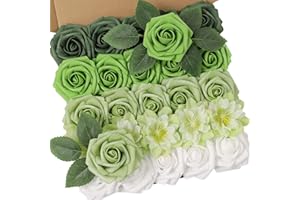 YYHUAWU Artificial Flowers Combo Box Set Forest Green Color Foam Fake Roses with Stems for DIY Wedding Bouquets Centerpieces Baby Shower Party Home Decorations