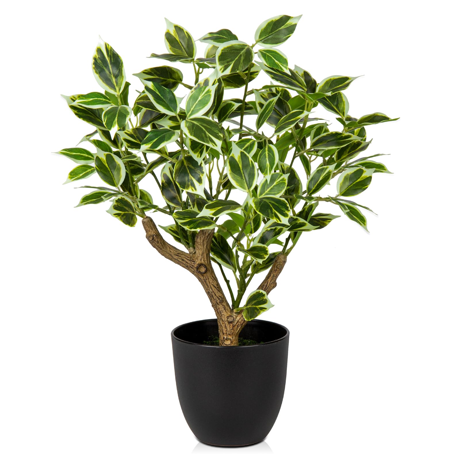 Briful 43CM Tall Artificial Ficus Plants Green White Artificial Bonsai Tree Fake Plants, Faux Plant Indoor Small Fake Ficus Tree for Home Kitchen Bathroom Decor