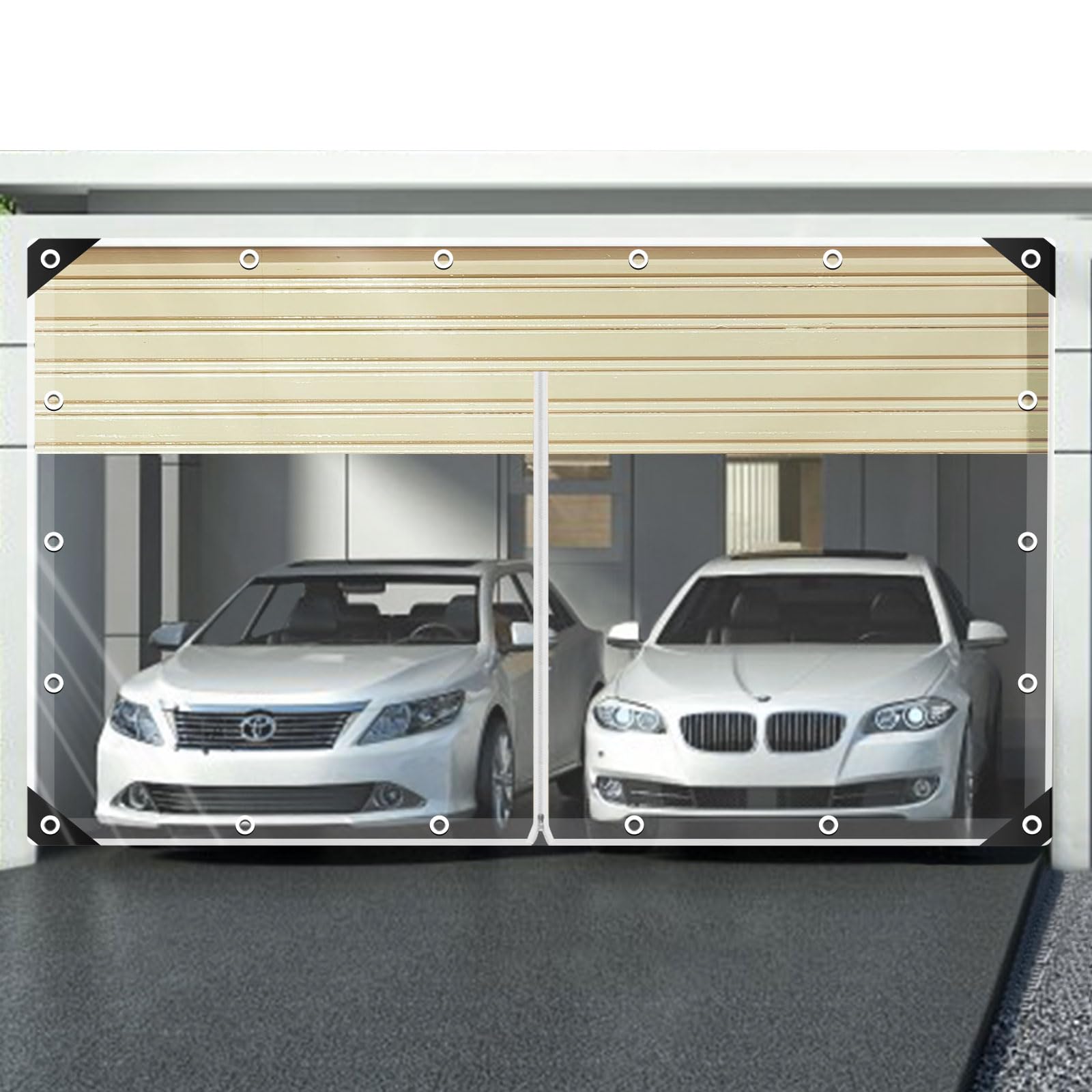 Transparent PVC tarpaulin for outdoor use with eyelets, 420 g/m², 20 cable ties, 10 m mounting rope for gazebos, 2 m x 2.5 m with zip