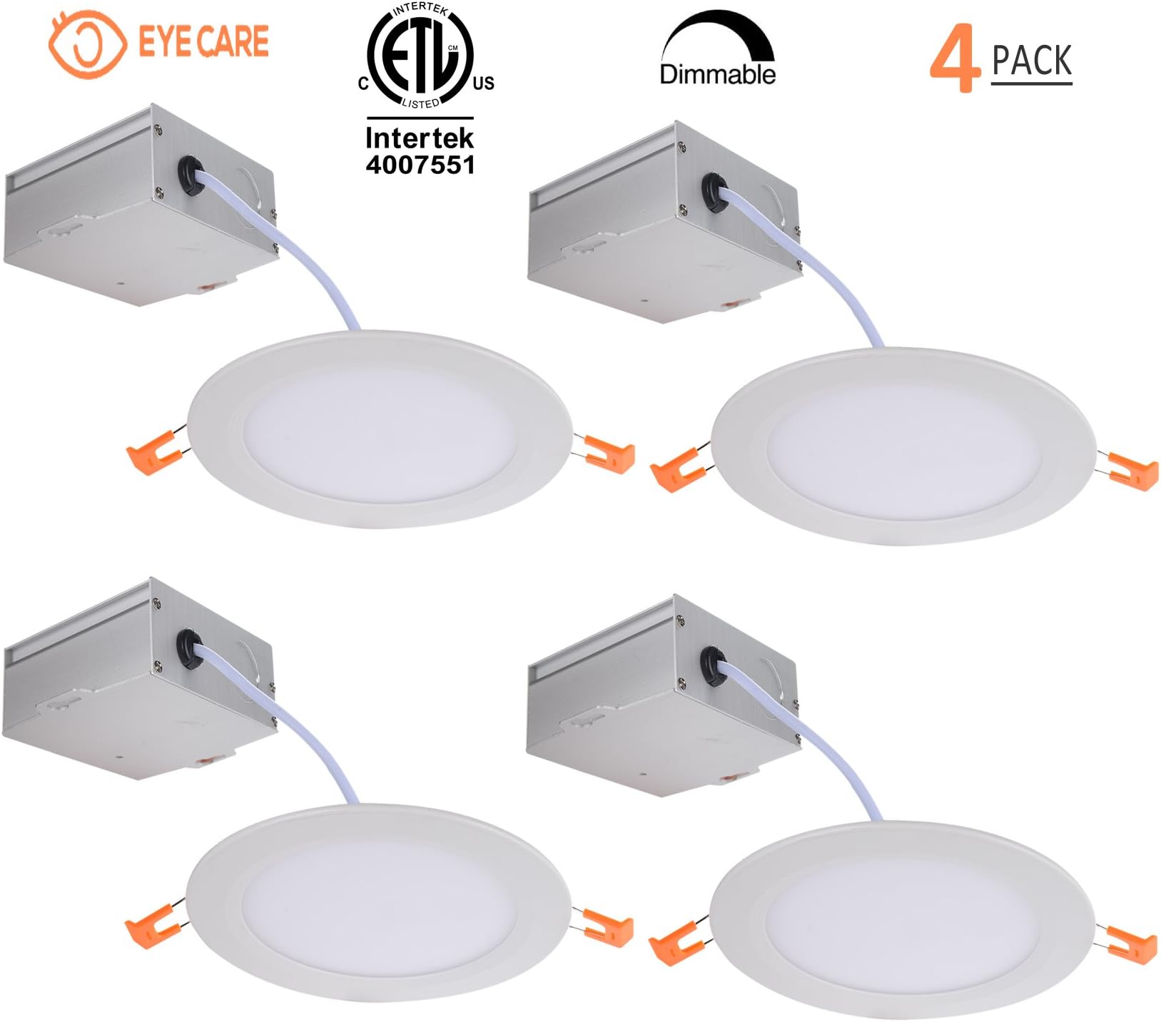 6 Inch Slim Downlight Dimmable 12W (=100W) Led Downlight 950LM 3000K Warm White cETLus listed Recessed Trim Ceiling Light Fixture 4 Pack (3000K Warmlight)