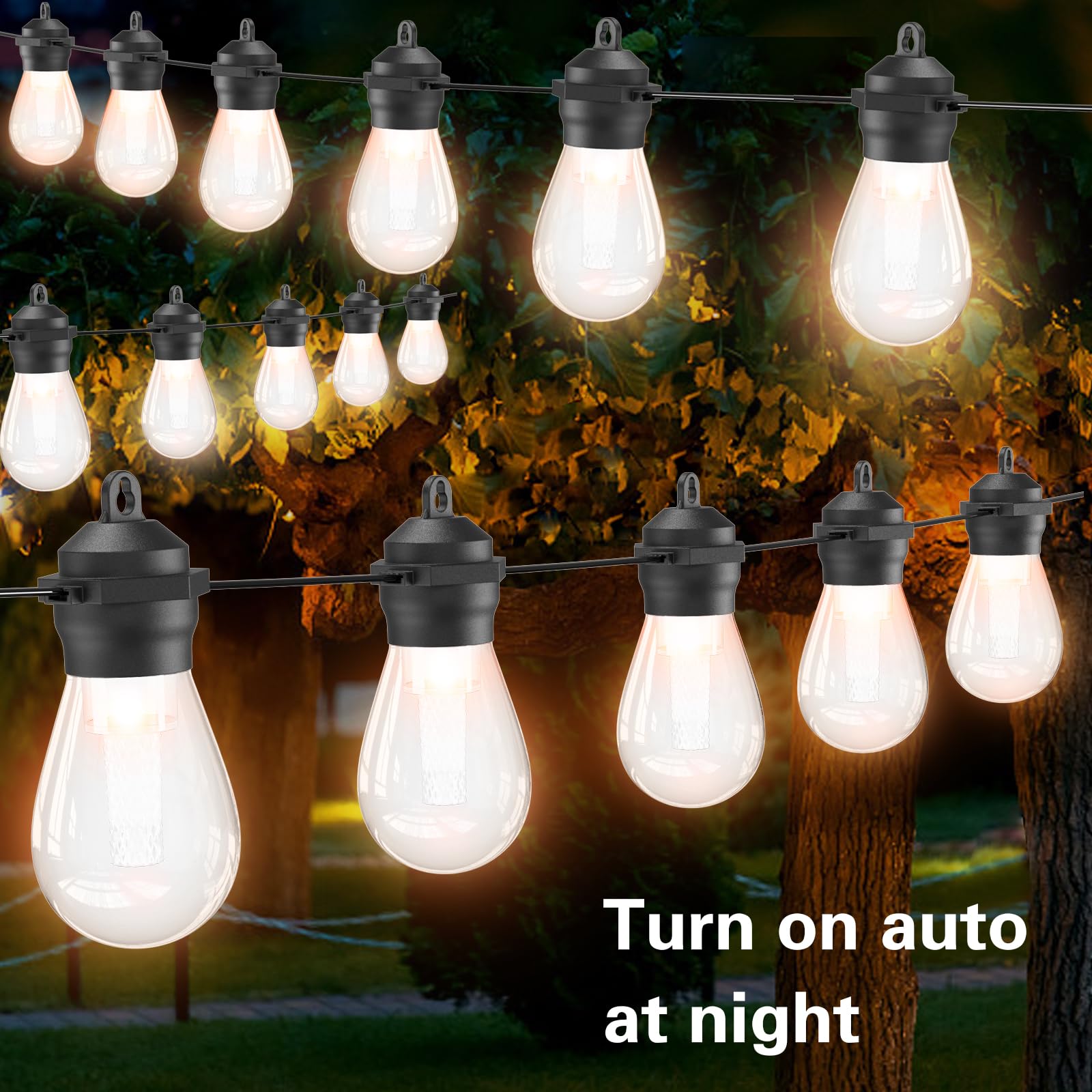 xitubal Solar LED Outdoor String Lights, 37Ft 15 LEDs Bulbs,IP65 Waterproof 8 Lighting Modes,Perfect for Patio, Garden, Halloween,Christmas Decorations