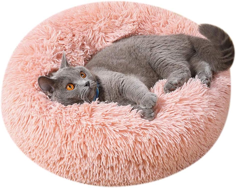 Calming Cat & Dog Bed, Fluffy Plush Donut Cat Bed, Marshmallow Round Pet Nest, Washable Cushion Mat for Small & Medium Dogs - Image 4