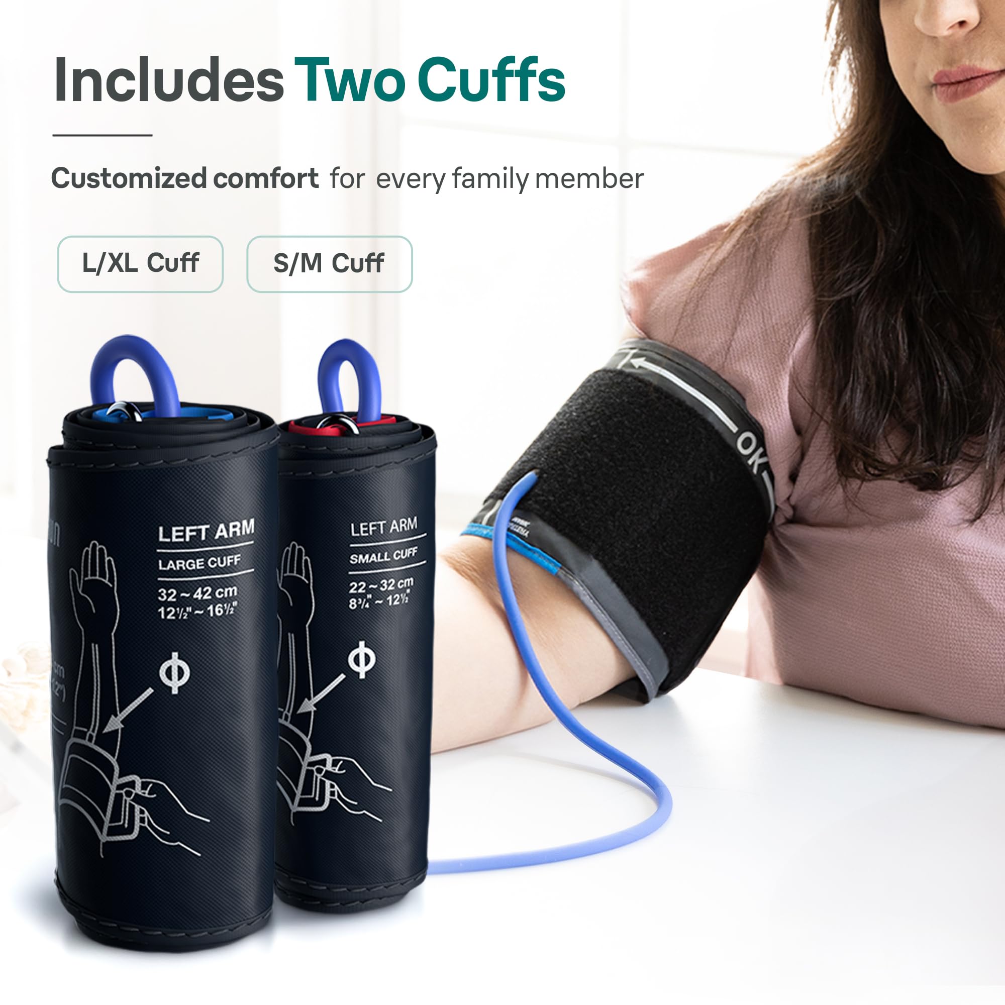 Braun ExactFit 3 Blood Pressure Monitor for Home Use, Blood Pressure Machine, Color-Coded, High BP Monitor, 2 Upper Arm Cuff Sizes, 80 Memory Slots