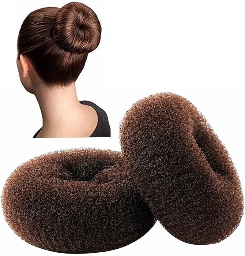 CLOTHOBEAUTY 2pc Extra Large Hair Bun Donut Maker Ring Style Chignon Brown 4.3in