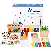 Adena Montessori Play Kit for 13-15 Month Baby,10 in 1 Wooden Learning Educational Toys for Toddler,Include Color Pegs&Rings,Object Permanence Ball Push and More,Christmas Birthday Gift for Boys Girl