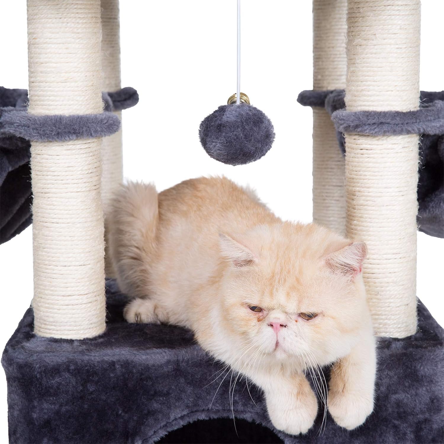 Hey-brother 37.8 inches Medium-Size Cat Tree for 3 Cats Use with Luxury Condo, Cat Tower with 2 Padded Plush Perches and 2 Cozy Baskets, Smoky Gray MPJ006G : Pet Supplies