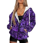 Irisjudy Gothic Thorn Rose Womens Oversized Sweatshirts Christmas Dachshund Zip Up Loose Hoodies Sugar Skull Workout Outfits