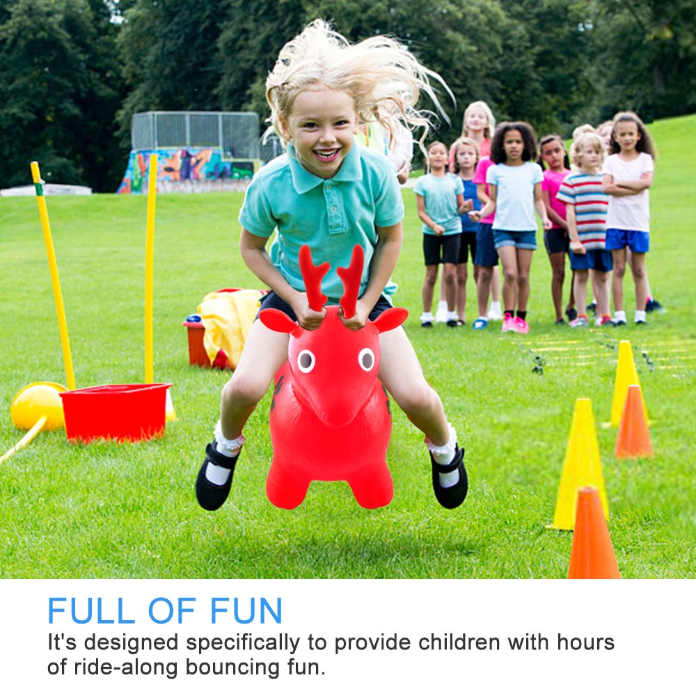 Gimilife Deer Hopper, Inflatable Hopper Bounce Seat,Free Foot Pump,Jumping Deer Space Hopper,Ride-on Bouncy Animal Hopper,Rubber Heavy Duty Sit and Bounce For Children Kids