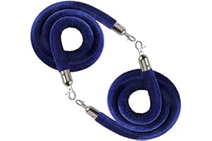 NovelBee 2 Pack of 5 Feet Velvet Rope with Black Plated Hooks,Crowd Control Stanchion Post Queue Line Barrier (Blue)
