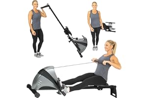 Vive Rowing Machine - Magnetic Row Equipment - Foldable Exercise Workout Rower for Women and Men - at Home Seated Indoor Fitness Device - Portable with Digital Monitor and Adjustable Resistances