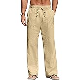 Sailwind Men's Casual Linen Pants Beach Summer Loose Fit Elastic Waist Drawstring Pants Lightweight Linen Trousers