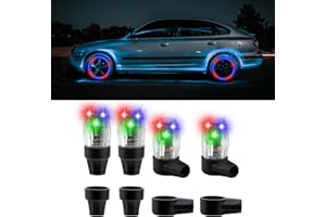 CARFIB 4 Pcs Car Tire Valve Lights LED Colorful Wheel Light Rechargeable USB Tire Vlave Stem Cap Flash Sensor Warning Lighting for Car Truck Bicycle Motorcycle Waterproof