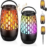 CaoMuKin Outdoor Speakers, Portable Wireless Speaker with Flame Lights, Multi-Sync up to 100 Speakers Auto-Pairing HD Stereo Sound Waterproof, Hook for Patio Yard Porch, Gifts for Men Women