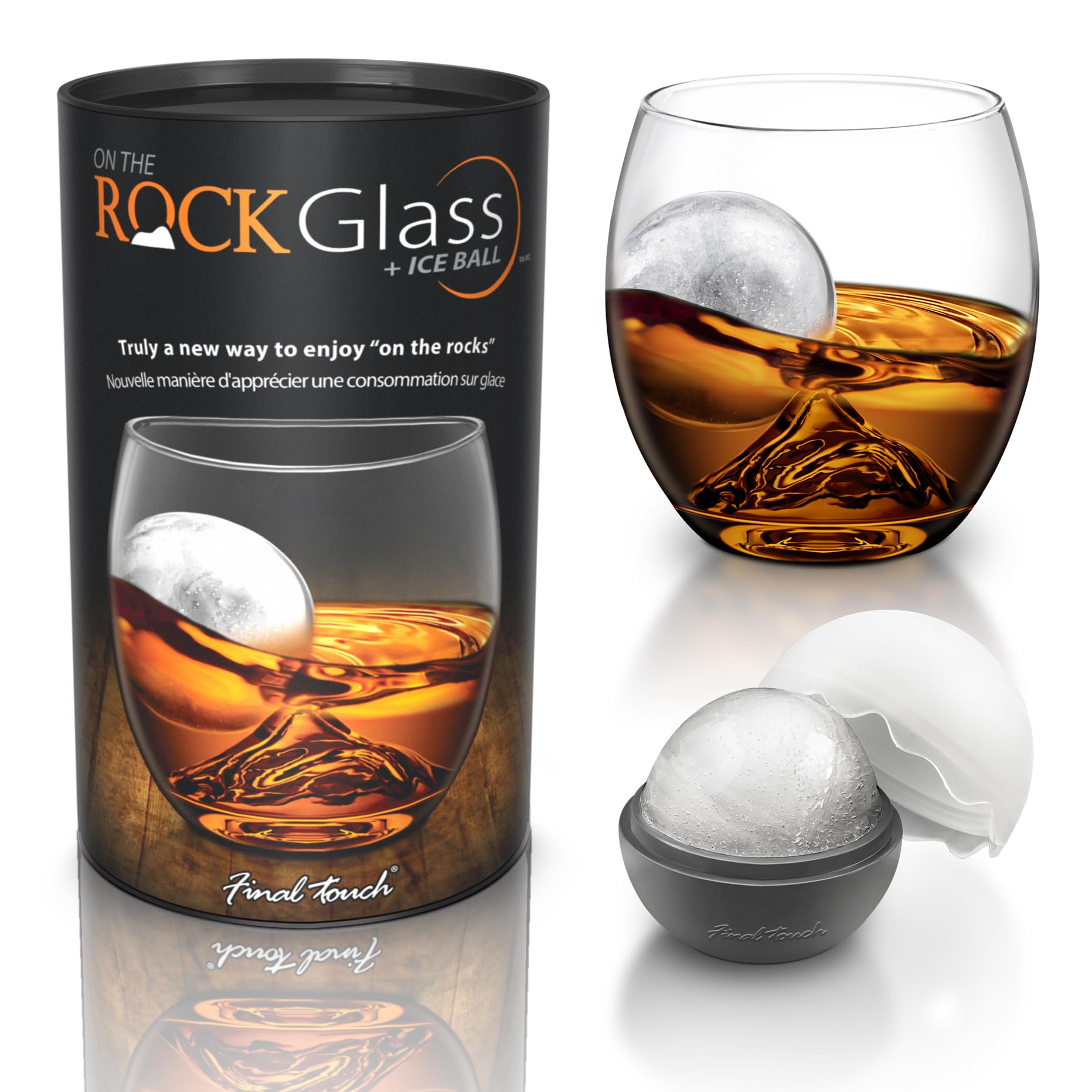 Final Touch On the Rocks Glass & Ice Ball Mould | Novelty Whiskey Tumbler, Scotch Rocks Glass