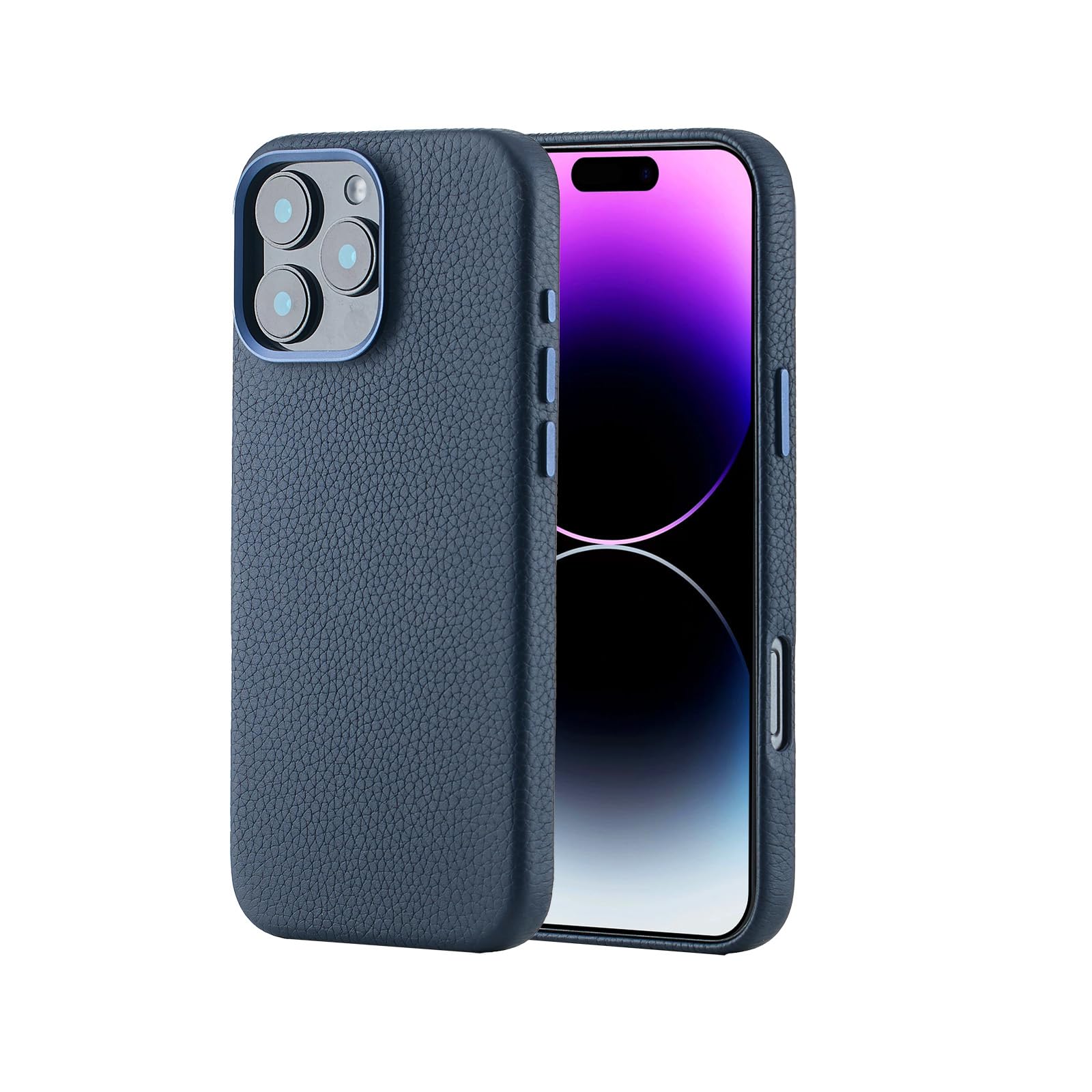 Leather Case for iPhone 16 Pro Max Case Compatible with MagSafe- Stylish Litchi Top Grain Cowhide Genuine Leather Phone Case with Protective Soft Lining, Metal Buttons & Camera Frame, 6.9 Inch