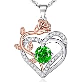 moshen Rose Heart Necklace for Women Sterling Silver Birthstone Pendant - Gift for Women Mom Wife Girlfriend daughter Best Friend