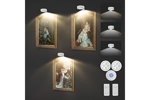 XUOLDER 3-Pack Wireless Picture Light Battery Operated Painting Light with Remote 3 Lighting Modes,Dimmable and Timer Art Display Light for Picture Artworking Frame Portrait,Magnetic Wall Decor Puck Lights