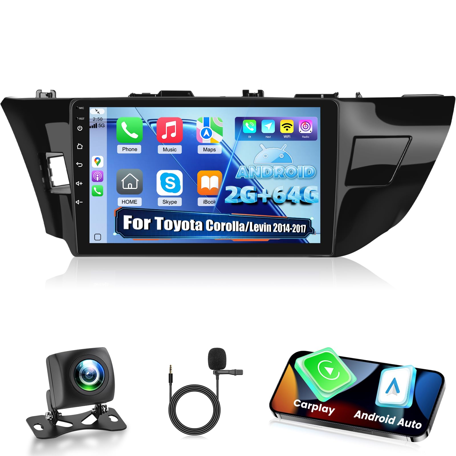 Photo 1 of [2+64G] NHOPEEW for Toyota Corolla Levin Car Radio 2014-2017 with Wireless Carplay and Android Auto - 10.1 Inch Touchscreen Android Car Stereo - DSP/WiFi/GPS/SWC/Bluetooth + AHD Backup Camera