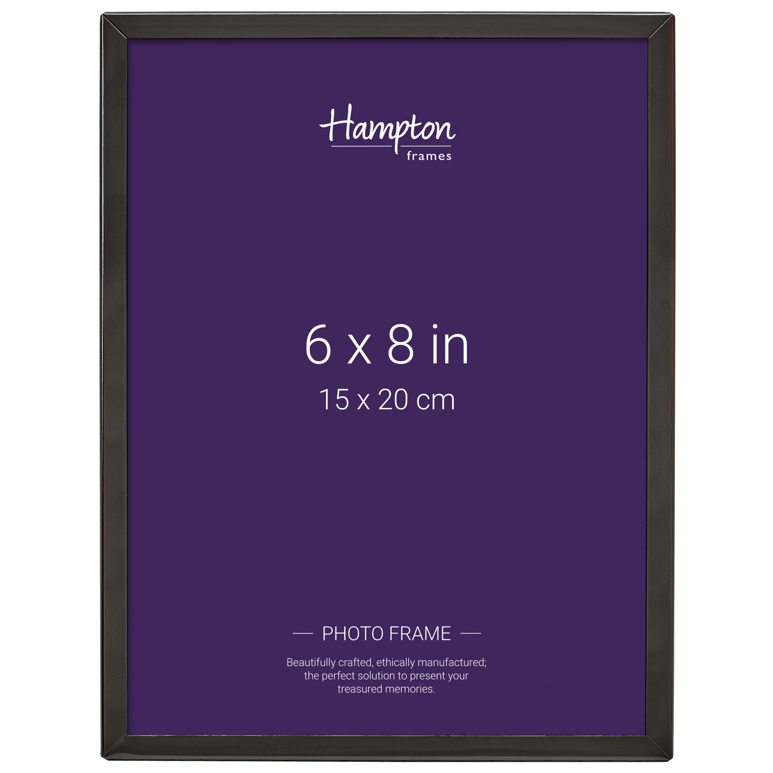 Hampton Frames KINGSBRIDGE Picture Frame | 6x8 (15x20cm), Black, Polished Nickel Metal, Glass Front | Freestanding or Wall Mount | Modern Photo Display for Home Decor