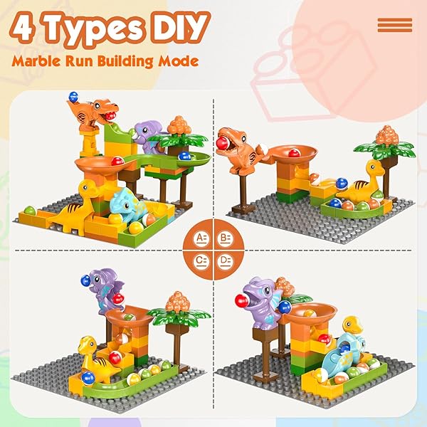 AIRKID MARBLE RUNS FOR KIDS 4-8,MARBLE RUN FOR KIDS AGES 3-5 WITH DINOSAUR BUILDING BLOCKS,DINOSAUR TOYS,STEM BUILDING TOYS WITH 4 MARBLE TRACK COMPATIBLE WITH MAJOR BRANDS
