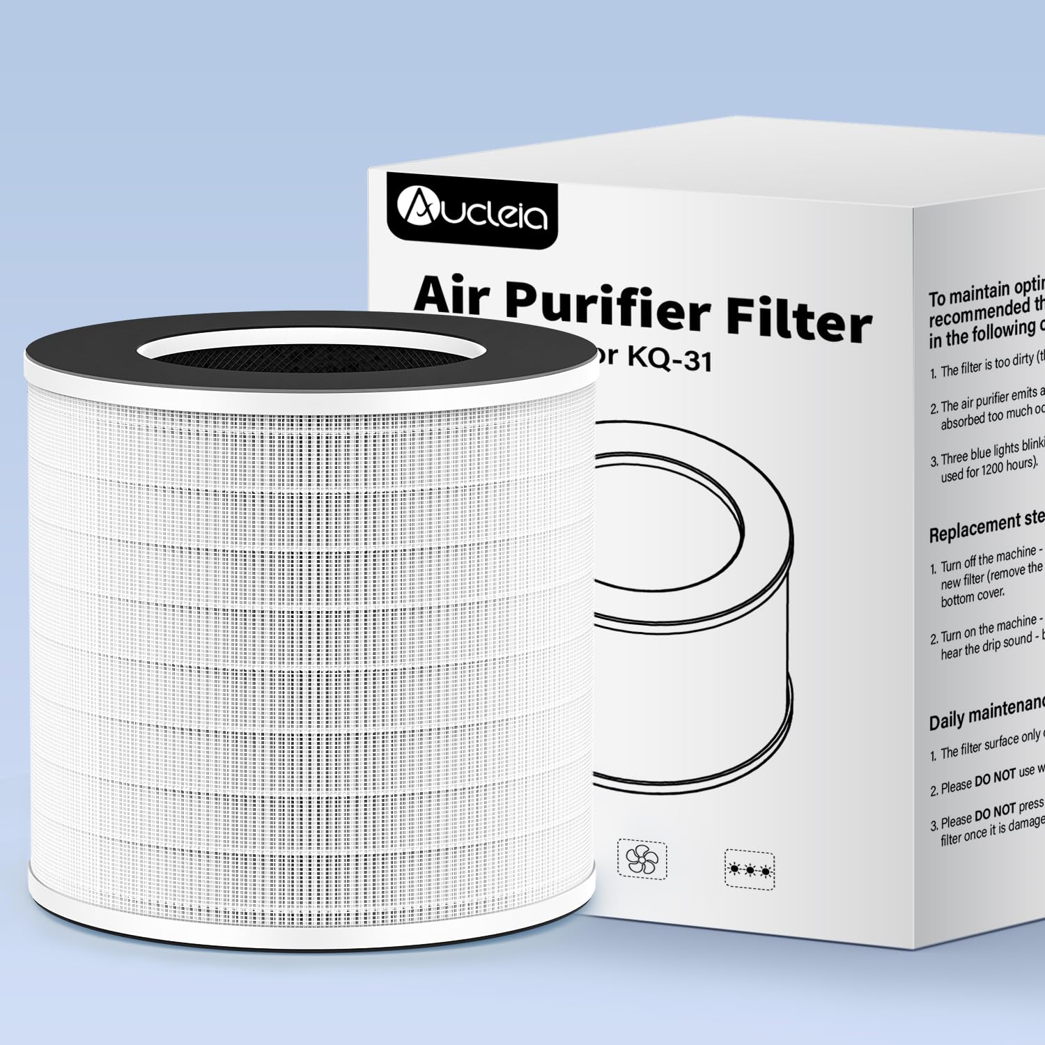 Original True HEPA Filter for KQ-31/KQ-31A,H13 360° 3-Stage Filtration,Removes Dust Pets Hair Smoke Odor and More,Air Cleaner for 99.99% Allergies