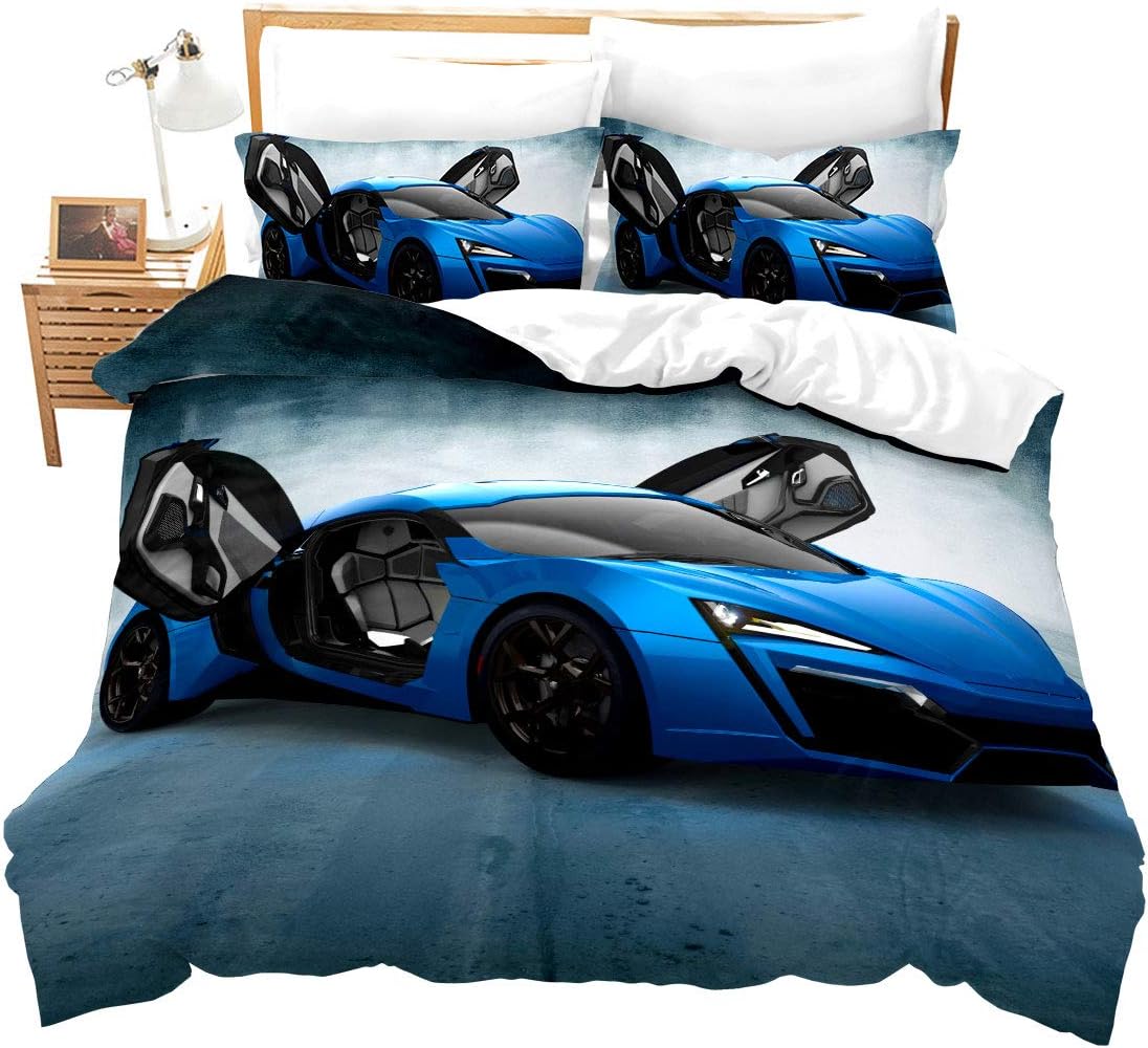 Amazon Com Sports Car Print Bedding Set Blue Luxury Car Pattern Extreme Sports Theme Comforter Cover For Kids Boys Girls Teens Soft Modern Microfiber Duvet Cover Decor 2pcs Bedclothes With 1 Pillowcase Twin