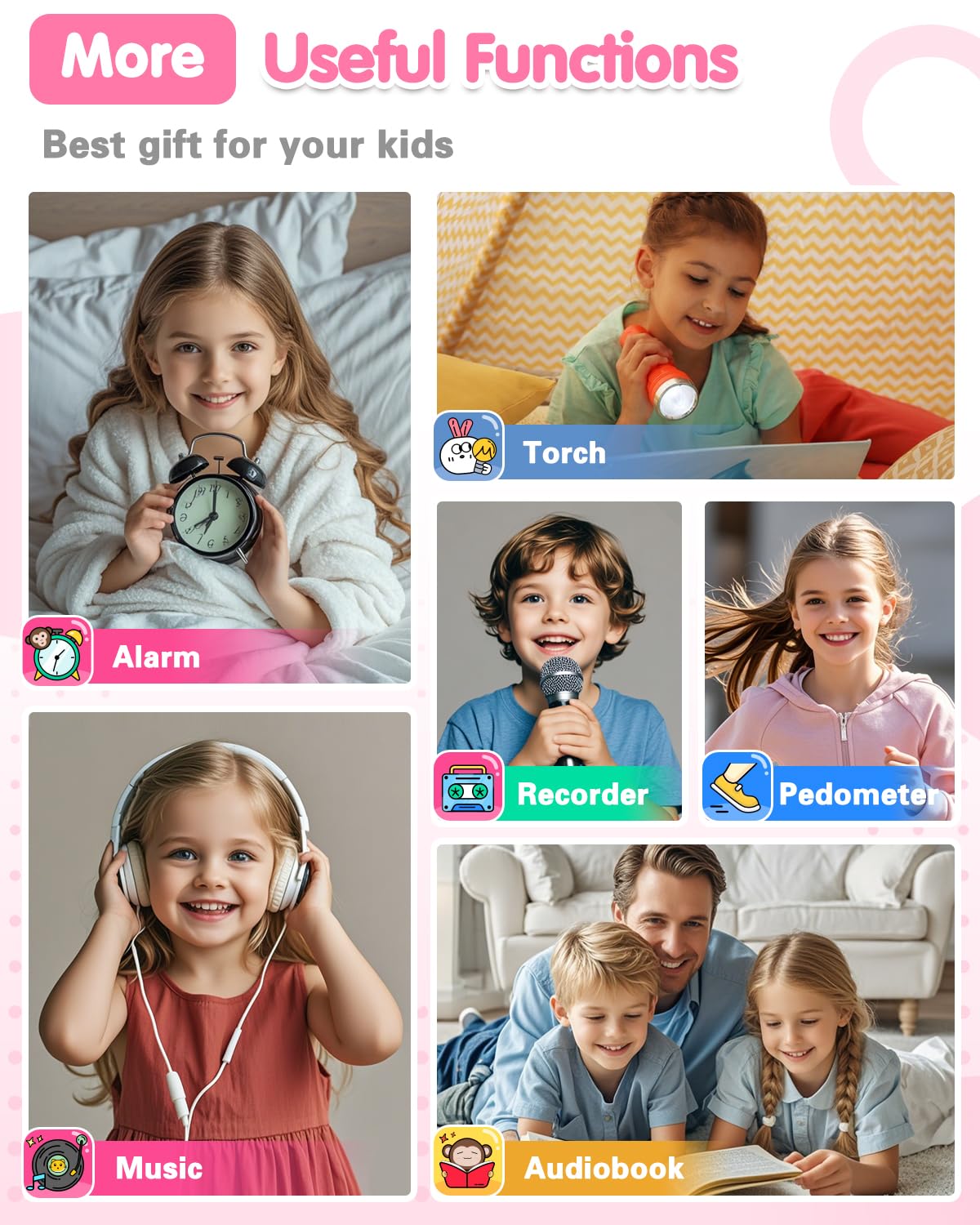 Kids Waterproof Smart Watch Girls Toys Age 6-8, Kids Watch with 32 Games Dual Camera HD TouchScreen Music Habit Tracking Alarm Pedometer Christmas Birthday Gifts Ideas for Girls 3-12 Year Old(Pink)