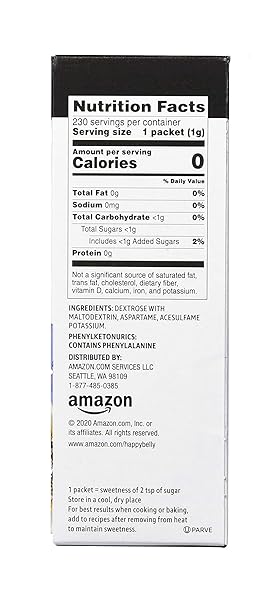 AMAZON GROCERY, ZERO CALORIE ASPARTAME SWEETENER PACKETS, 230 CT (PREVIOUSLY HAPPY BELLY, PACKAGING MAY VARY)