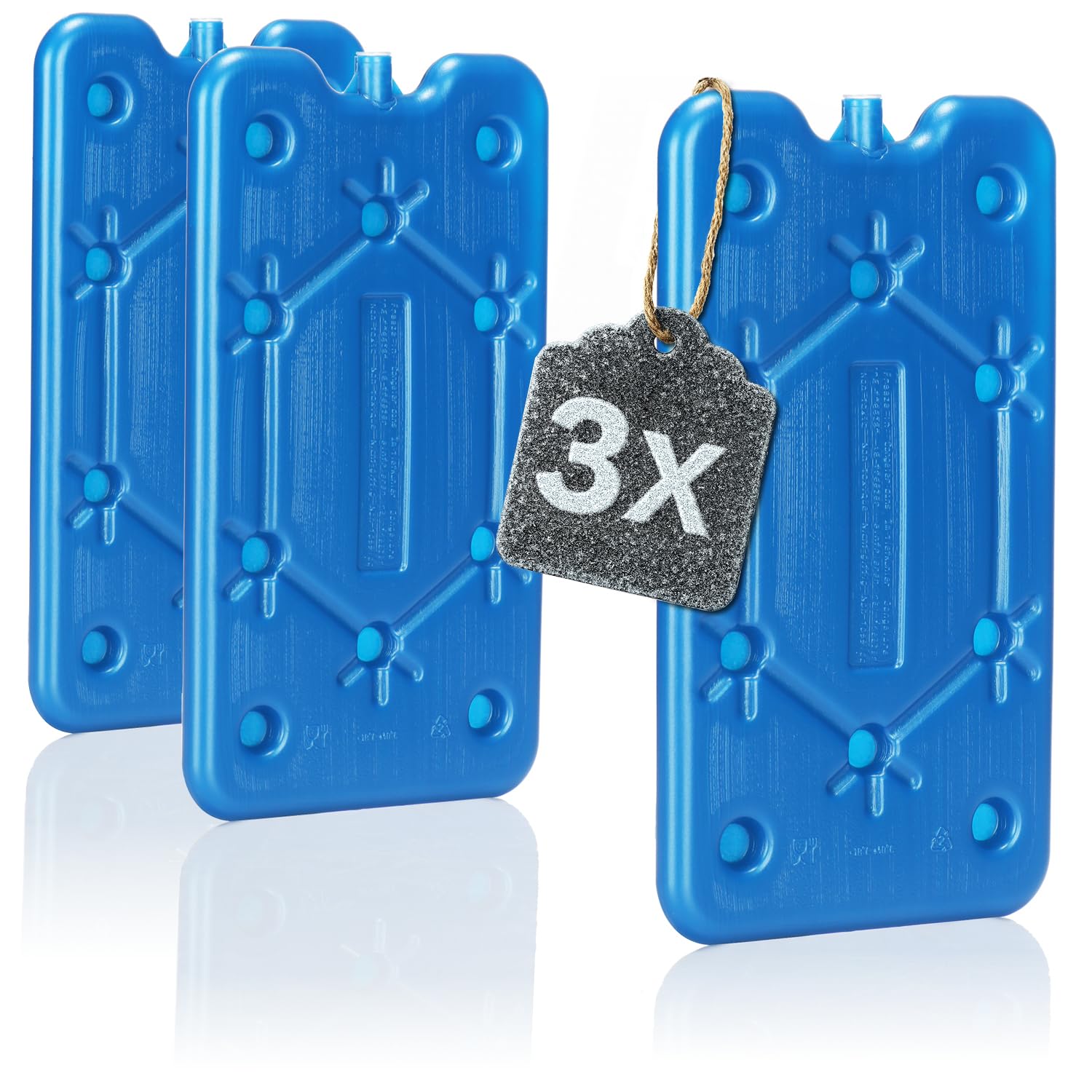 com-four® 3x Flat ice pack - Space-saving and ideal for cool box and cool bag - Narrow cooling element for camping and beach (blue - 3 pieces - M)