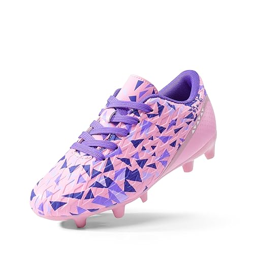 DREAM PAIRS Boys Football Boots Shoes Kids Girls Soccer Athletics Sport Training Shoes Indoor Outdoor Football Shoes Sneakers for Unisex,Size 13 Little Kid,Pink/Purple-Qh,HZ19003K