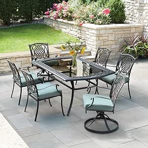 Amazon.com : Belcourt 7-Piece Metal Outdoor Dining Set with Spa