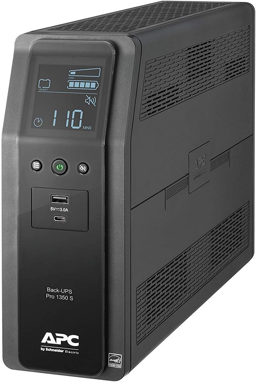 APC UPS Sine Wave Battery Backup & Surge Protector, 1350VA, APC BackUPS Pro (BR1350MS) By