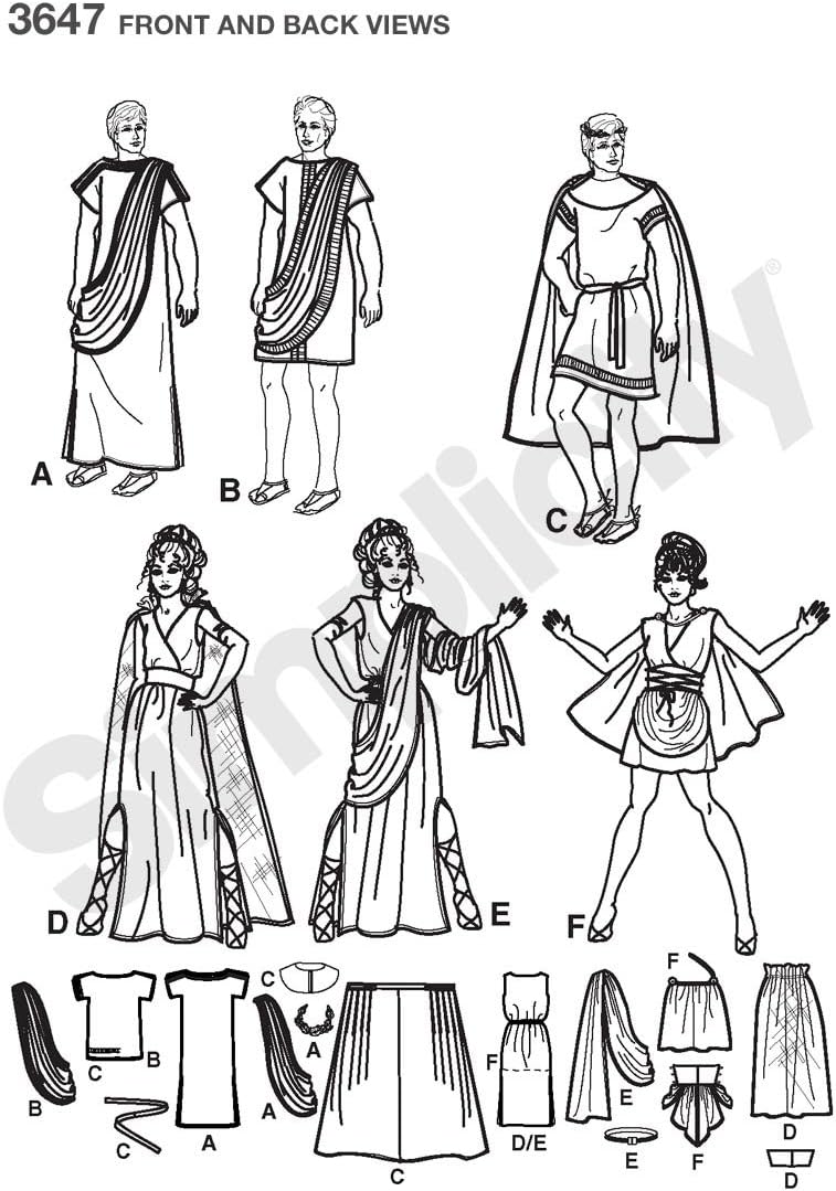 Simplicity 3647 0529 Adult Grecian Costume Sewing Pattern Toga Sewing Pattern Adult Tunic Costume Greek Roman Medusa Sizes Xs S M Sewing Fiber Sewing Needlecraft Lifepharmafze Com
