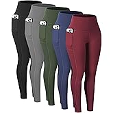 Diravo 5 Pack Workout Leggings for Women with Pockets - High Waisted Yoga Pants Women Tummy Control Gym Athletics Clothes