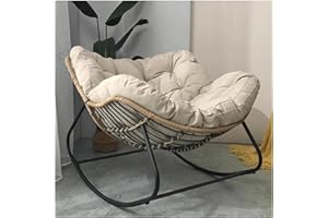 10PCS Outdoor Papasan Rocking Chair Patio Egg Chair with Padded Cushion, Cozy Comfy Chair Rattan Wicker Lounge Chair for Indo