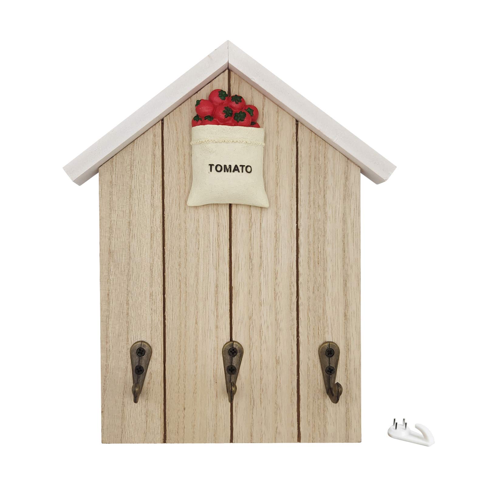 Nwvuop Decorative Wall Mounted Wooden Key Holder with Hook Cute House-Shaped Key Hanger for Wall Key Rack for Home Kitchen Tomato