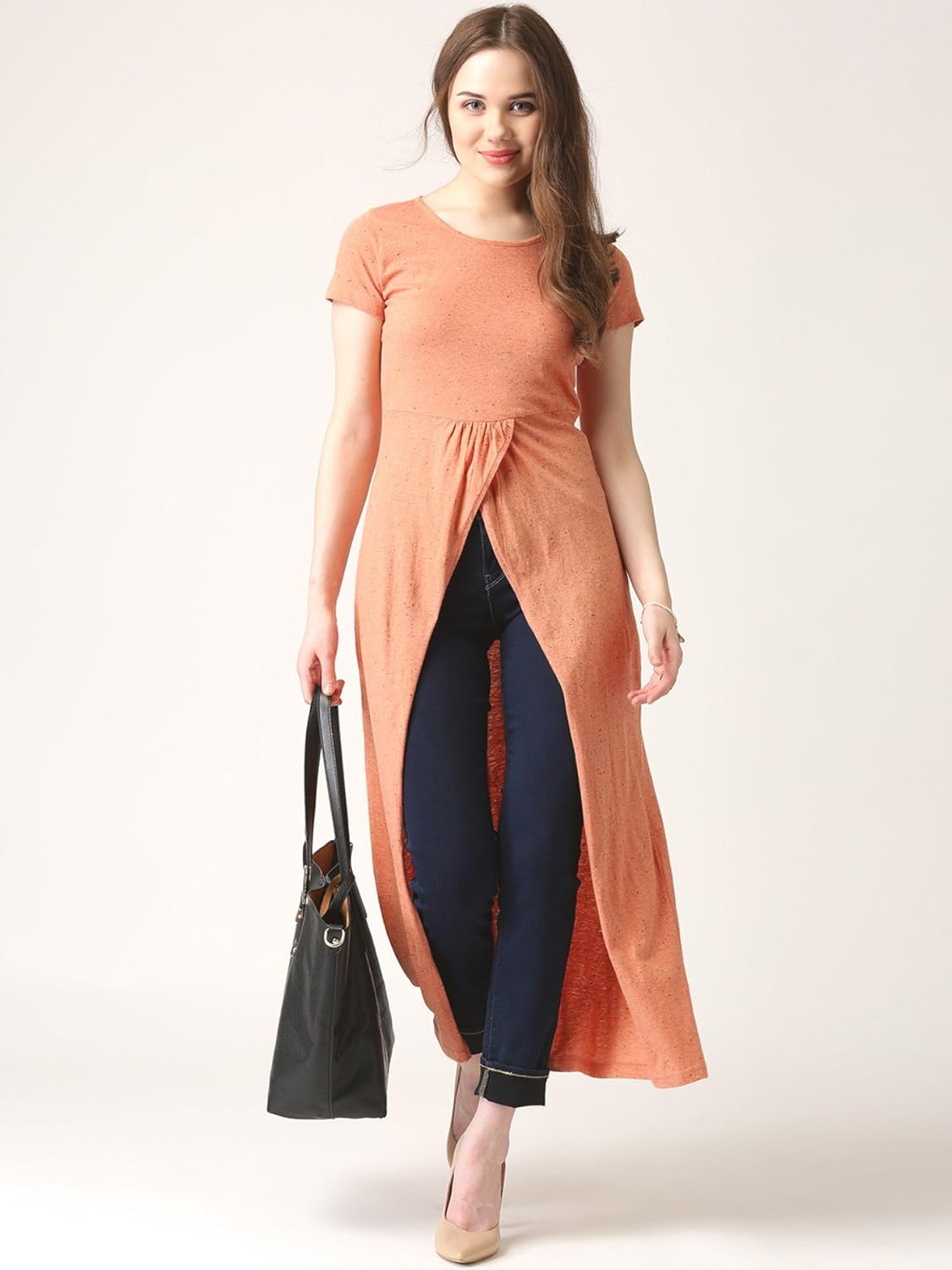 marie claire women orange longline top (mc10208)