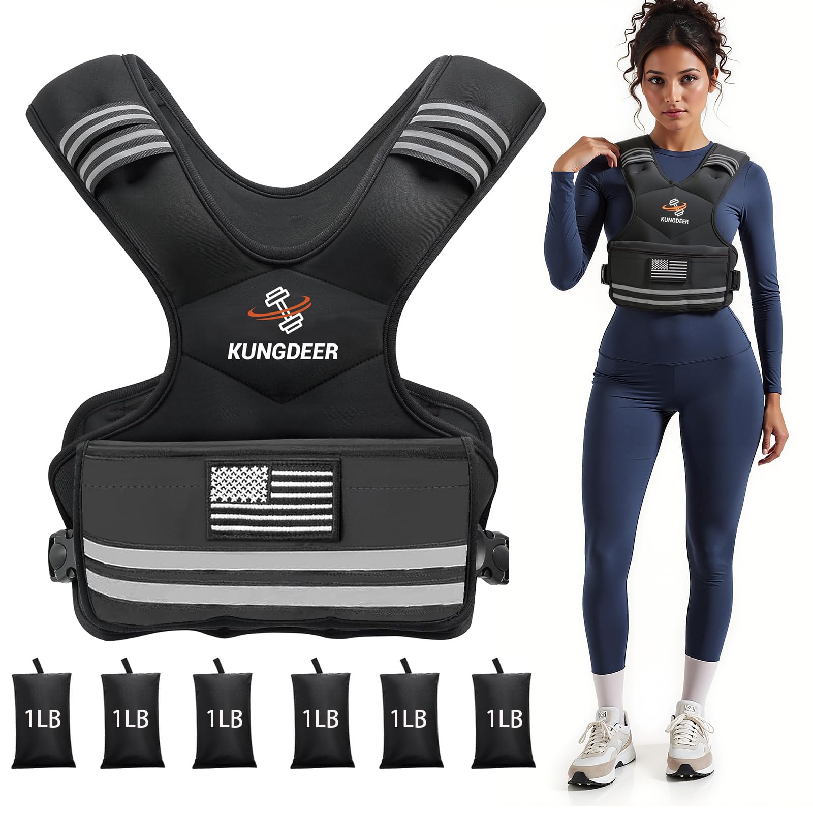 Photo 1 of Adjustable Weighted Vest for Women - 4-10LB/11-20LB/20-32LB with 6 Removable Weights and Reflective Stripe for Home Workouts Body Weight Vest Exercise Set