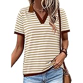 KISSMODA Womens Summer Striped Tops Short Sleeve T Shirt Basic Tees Color Block Tunic Tops