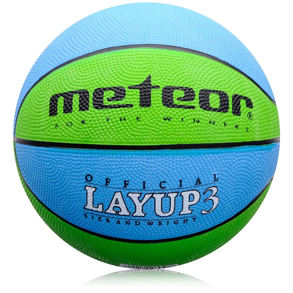 meteor Layup Basketball – Durable Rubber Surface for Outdoor & Indoor Play – Mini Ball Deep Grooves for Better Grip – Colorful Design for Visibility – Basket ball - Size 3 - Blue/Green