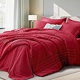 Velorose Queen Comforter Set Red - Bed in a Bag Queen Size 7 Pieces, Soft Bedding Set for All Seasons, Christmas Premium Queen Comforter Set with Comforter, Sheets, Pillowcases & Shams