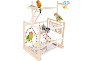 CHUIENDI Bird Playground, Parrot Playground Parrot Perch Stand 3 Layer Bird Tree Stand with Feeder Cups, Ladder, Parakeet Mirror, Parakeet Toys and Removable Tray for Small to Medium Birds