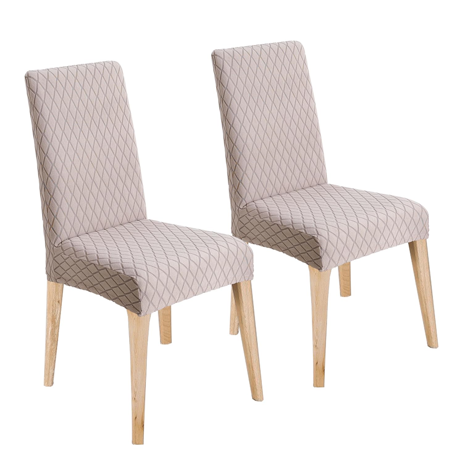 LANSHENG Chair Covers, Stretch Dining Chair Protector Slipcovers Jacquard, Elastic Removable Washable Chair Seat Cover for Dining Room Kitchen Banquet Restaurant Home (Taupe, Set of 2)