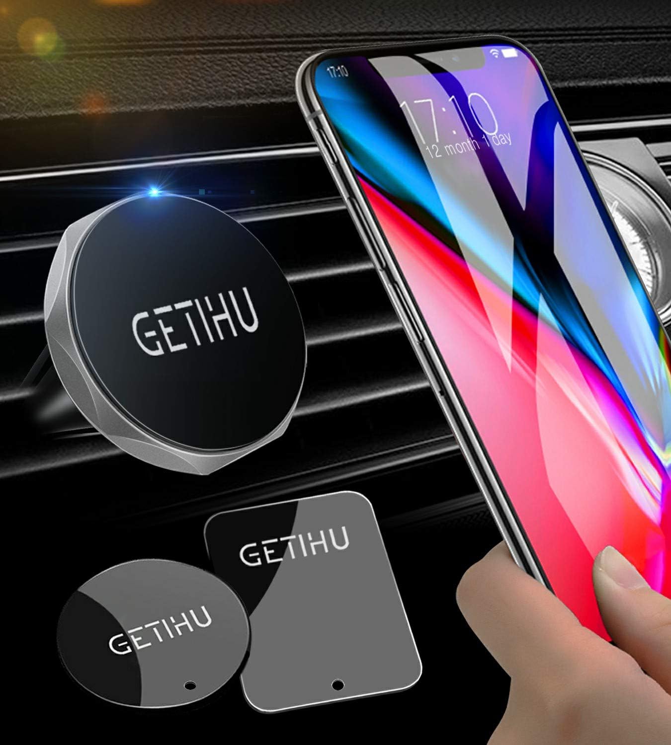 GETIHU Car Phone Mount Universal Air Vent Magnetic Cell Phone Holder for iPhone X 8 7 6s 6 5s 5 Plus Samsung HTC Motorola BlackBerry Smartphone GPS Stand(Silver)